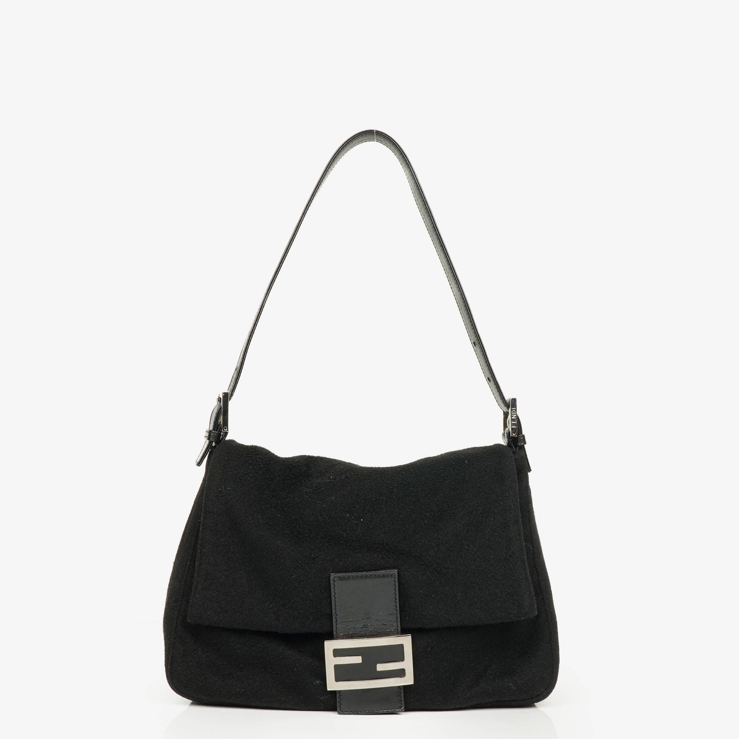 Fendi Mamma Baguette Schultertasche aus schwarzer Wolle