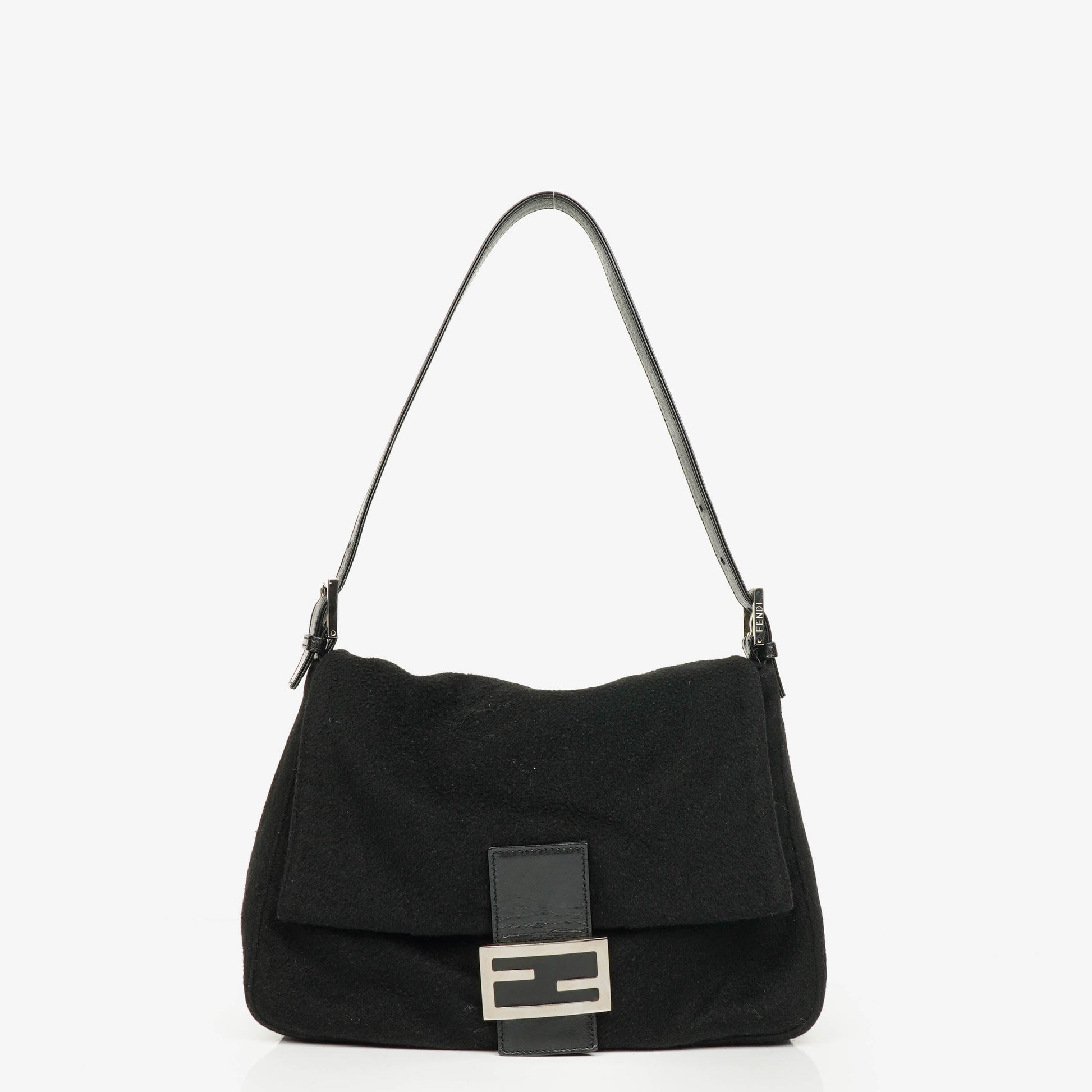 Fendi Mamma Baguette Schultertasche aus schwarzer Wolle
