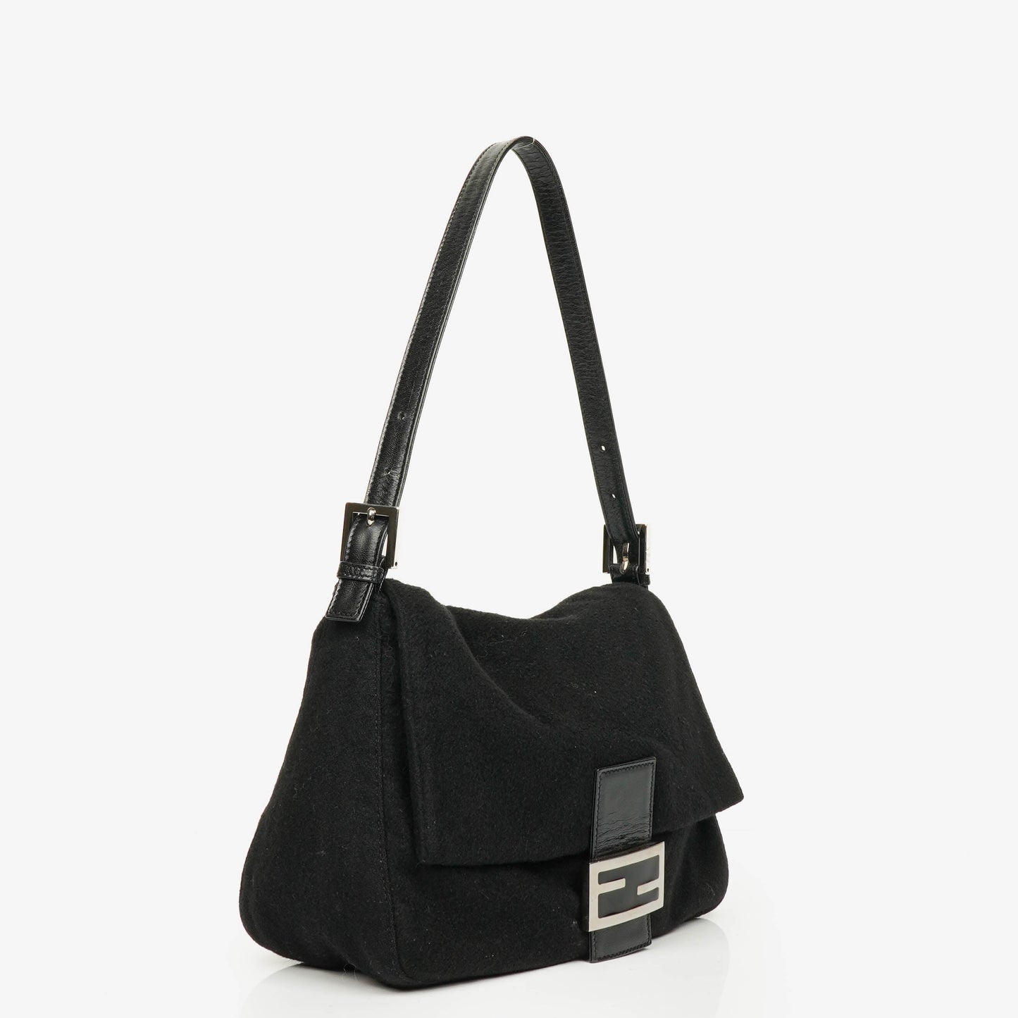 Fendi Mamma Baguette Schultertasche aus schwarzer Wolle
