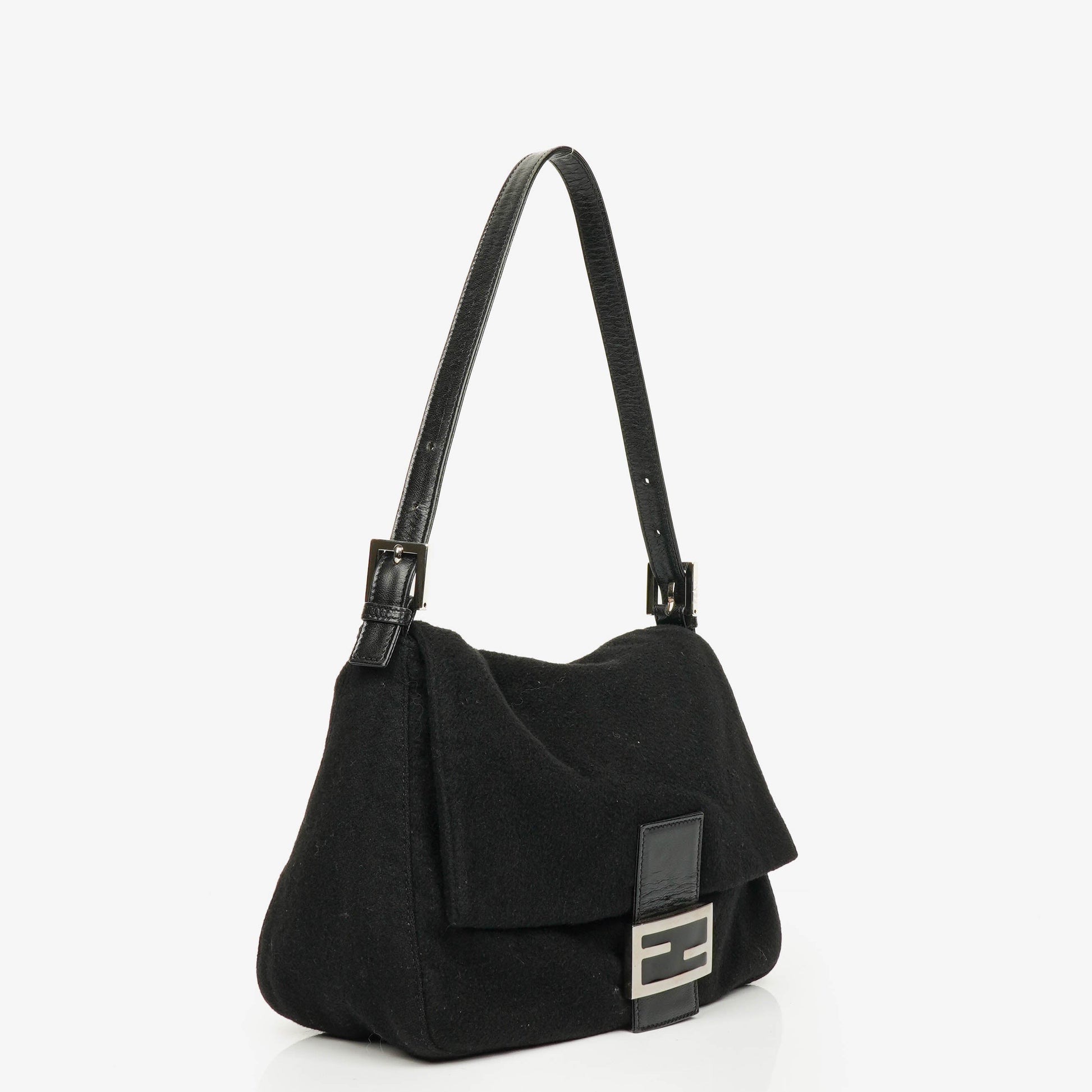 Fendi Mamma Baguette Schultertasche aus schwarzer Wolle