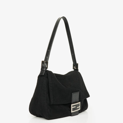 Fendi Mamma Baguette Schultertasche aus schwarzer Wolle