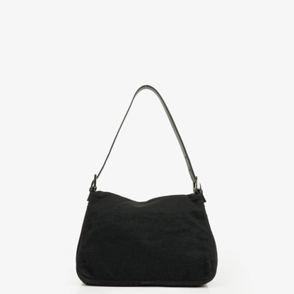 Fendi Mamma Baguette Schultertasche aus schwarzer Wolle