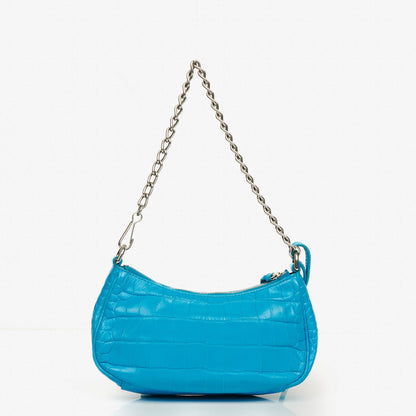 Balenciaga Crystal Mini Le Cagole Geldbörse mit Kette aus cyanfarbenem extra weichem Kalbsleder mit Krokodilprägung