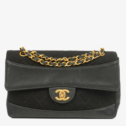 Chanel Medium Classic Vintage Single Flap Tasche aus gestepptem Lammleder und Jersey mit 24K vergoldeter Hardware