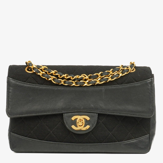 Chanel Medium Classic Vintage Single Flap Tasche aus gestepptem Lammleder und Jersey mit 24K vergoldeter Hardware