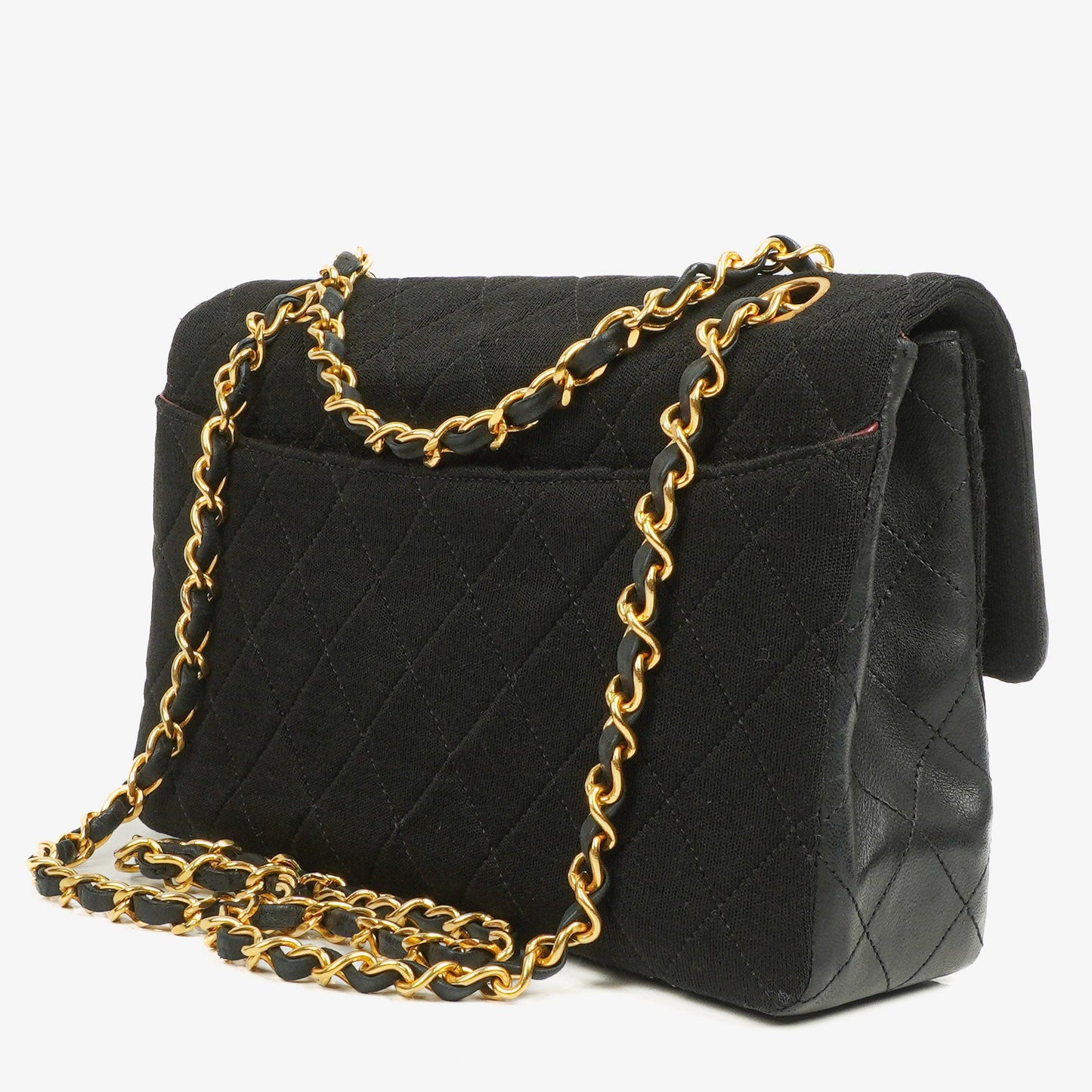 Chanel Medium Classic Vintage Single Flap Tasche aus gestepptem Lammleder und Jersey mit 24K vergoldeter Hardware