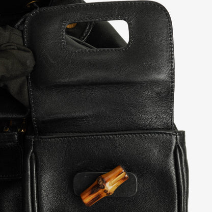 Gucci Vintage Bamboo Rucksack aus schwarzem Leder