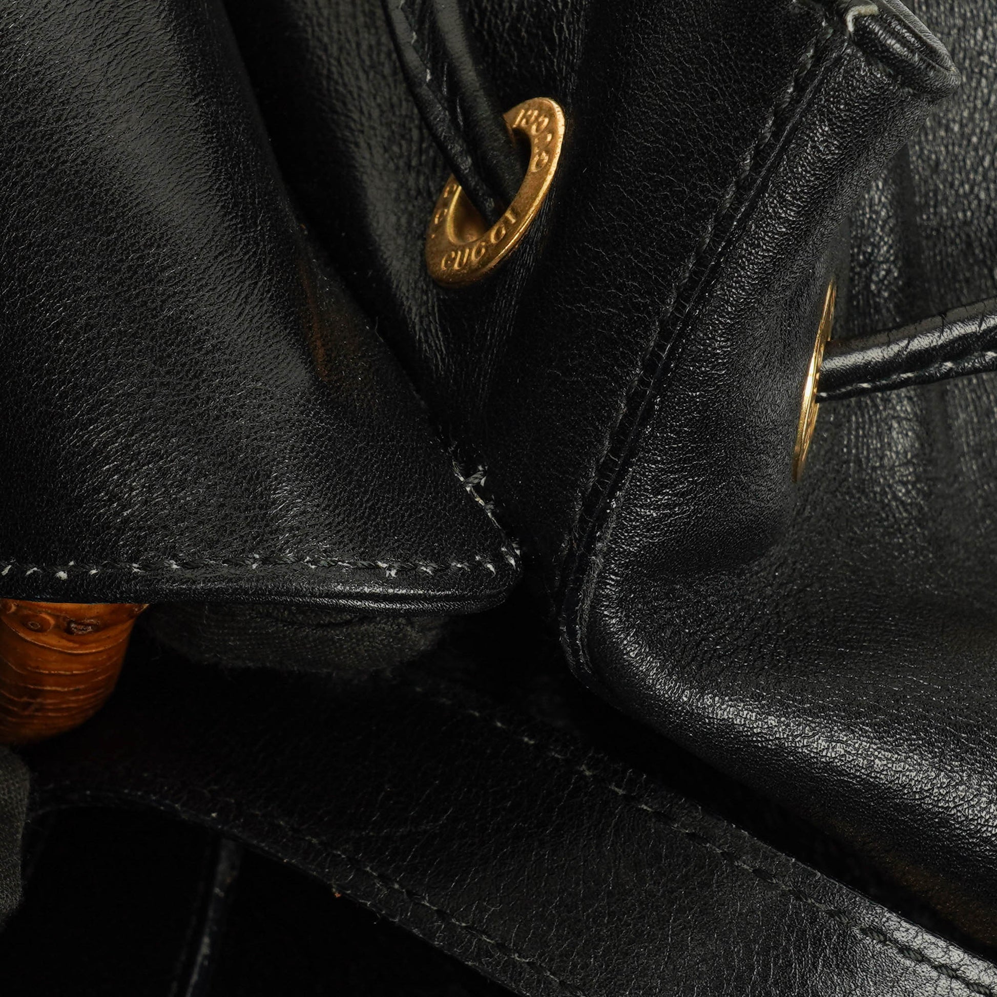 Gucci Vintage Bamboo Rucksack aus schwarzem Leder