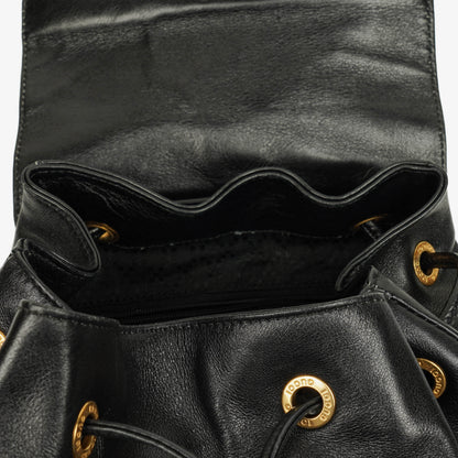 Gucci Vintage Bamboo Rucksack aus schwarzem Leder