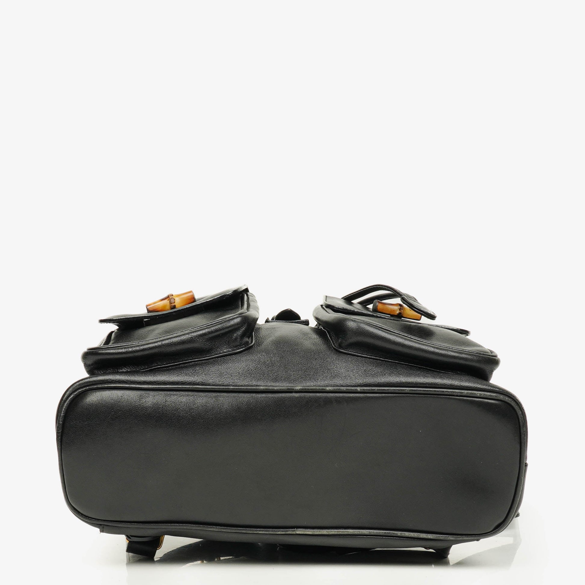 Gucci Vintage Bamboo Rucksack aus schwarzem Leder