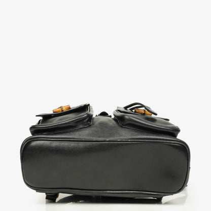 Gucci Vintage Bamboo Rucksack aus schwarzem Leder