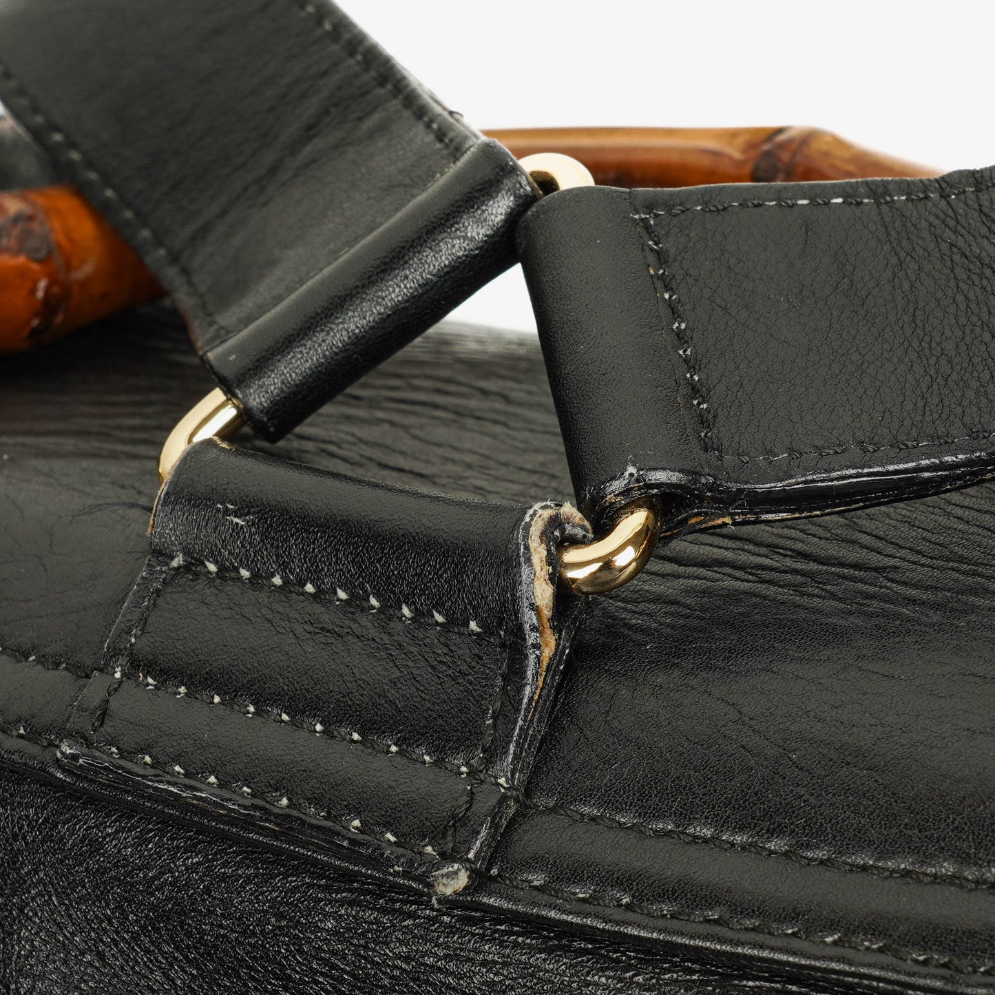 Gucci Vintage Bamboo Rucksack aus schwarzem Leder