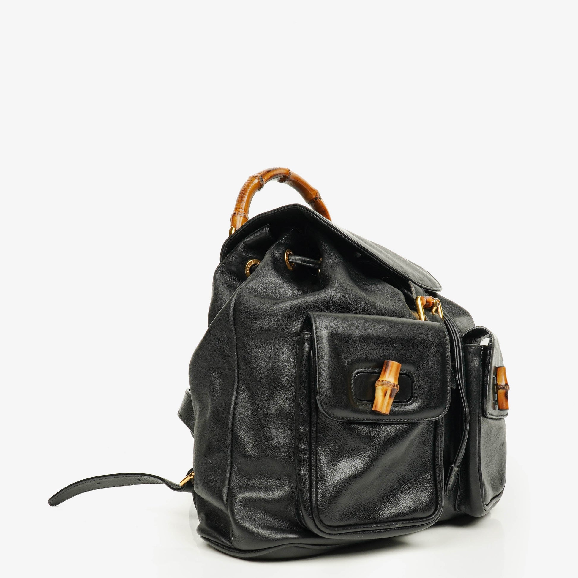 Gucci Vintage Bamboo Rucksack aus schwarzem Leder