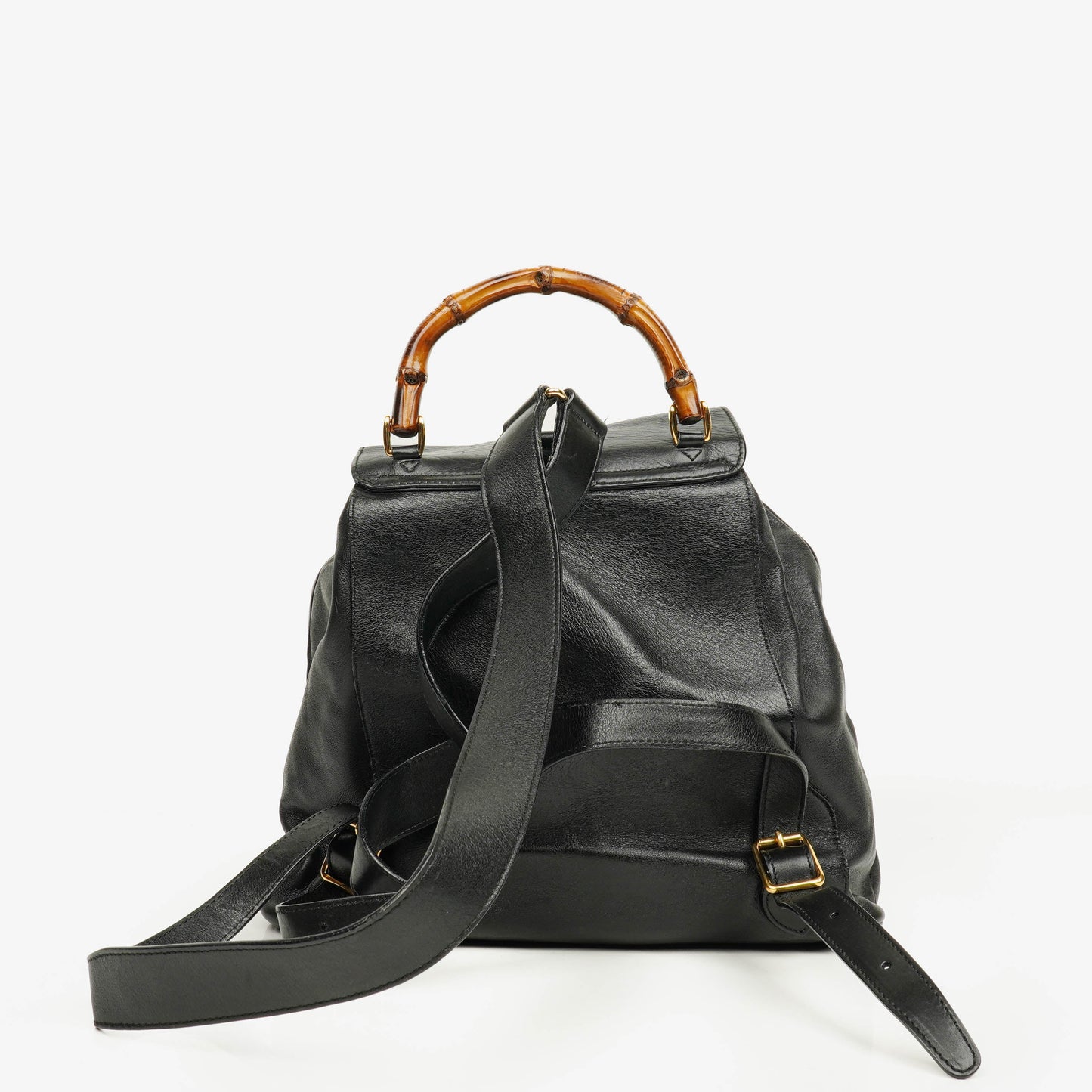 Gucci Vintage Bamboo Rucksack aus schwarzem Leder