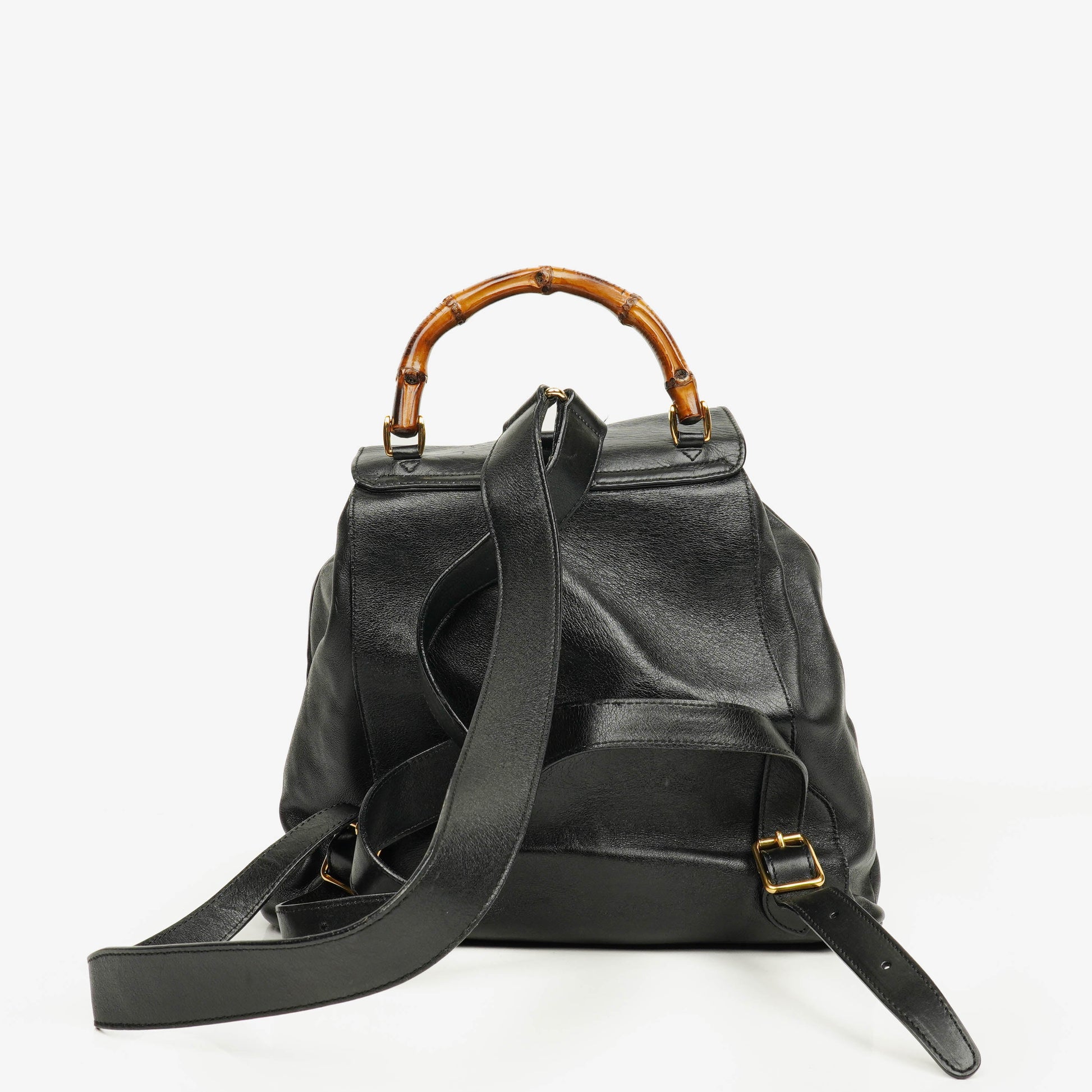 Gucci Vintage Bamboo Rucksack aus schwarzem Leder