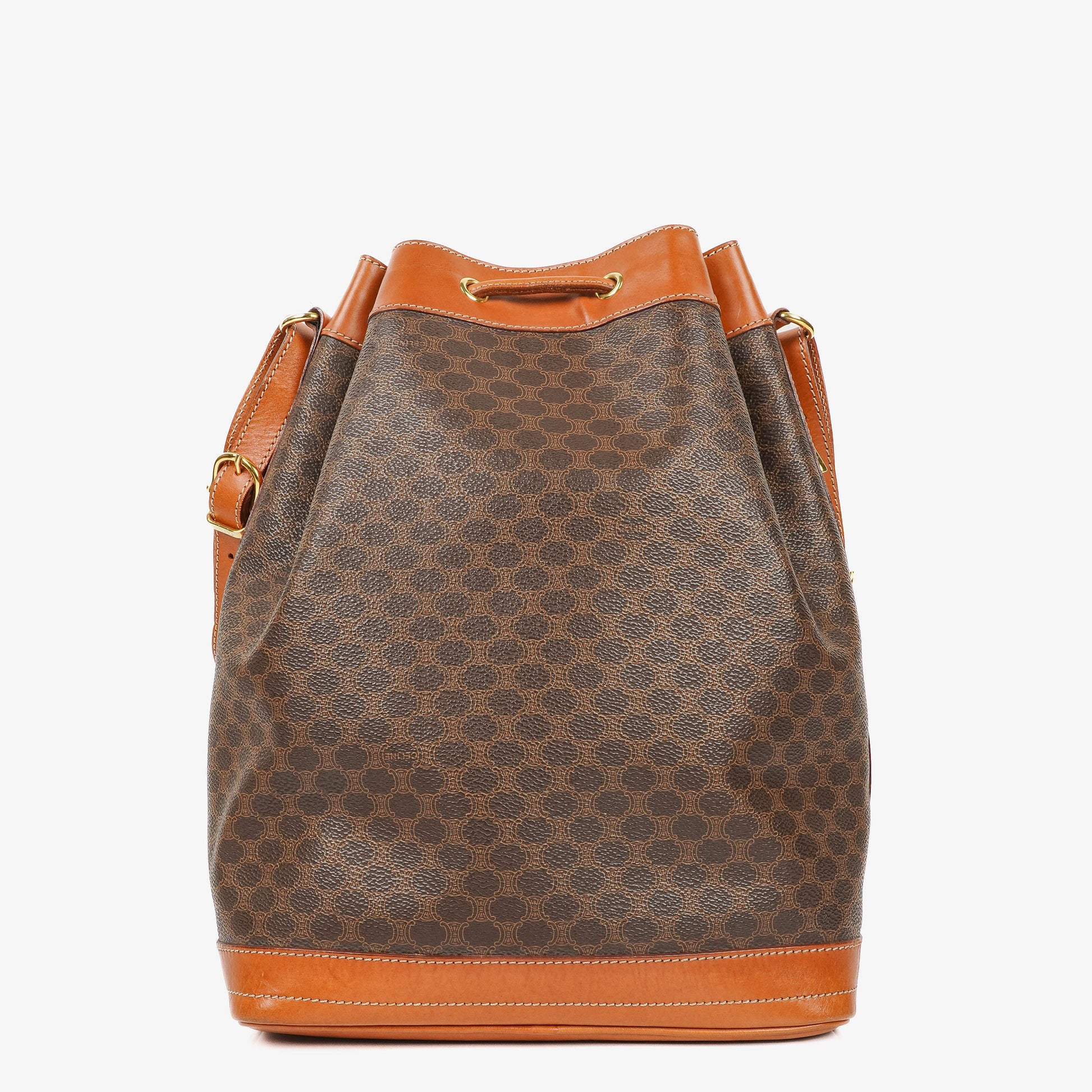 CELINE Vintage Macadam Triomphe Beuteltasche mit Kordelzug in Braun
