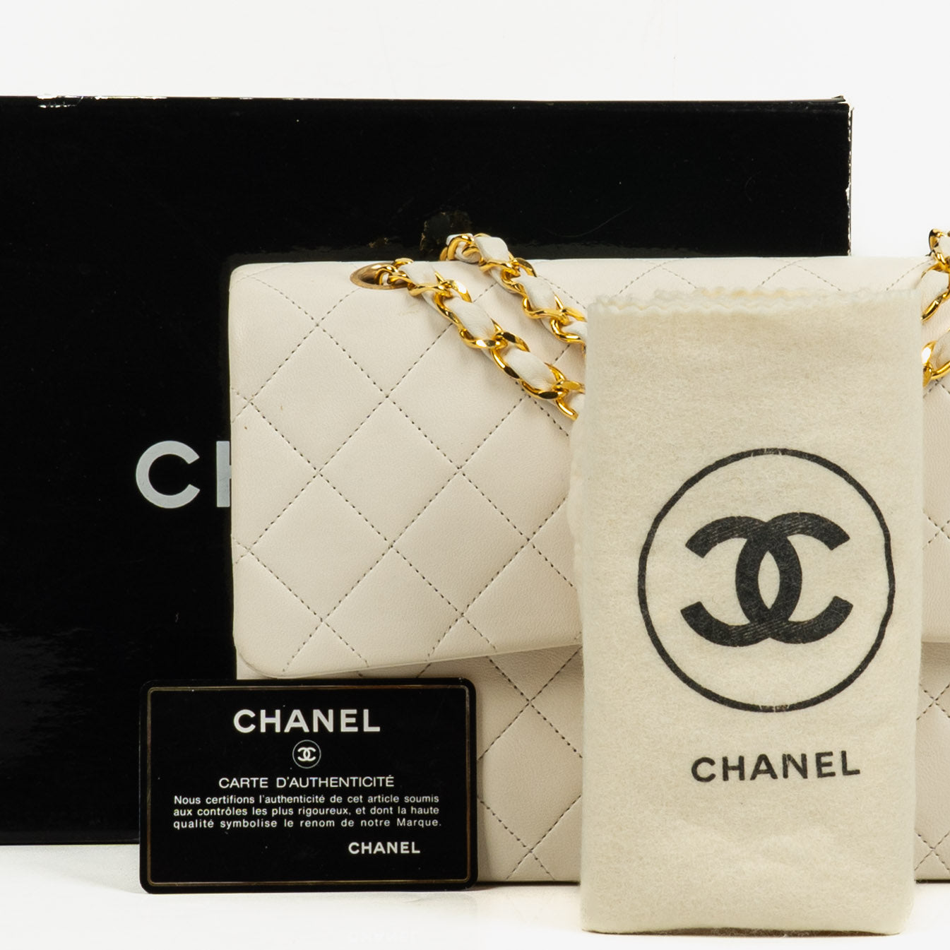 Chanel Medium Classic Vintage Double Flap Tasche aus weißem gestepptem Lammleder mit 24K-vergoldeter Hardware