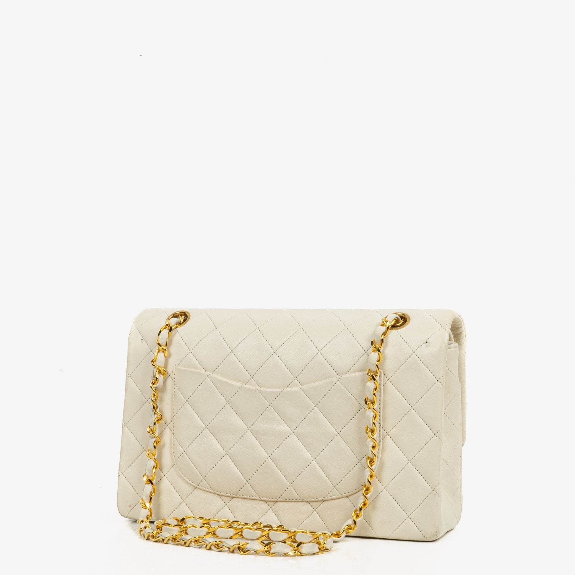 Chanel Medium Classic Vintage Double Flap Tasche aus weißem gestepptem Lammleder mit 24K-vergoldeter Hardware
