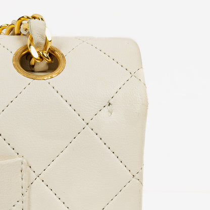 Chanel Medium Classic Vintage Double Flap Tasche aus weißem gestepptem Lammleder mit 24K-vergoldeter Hardware