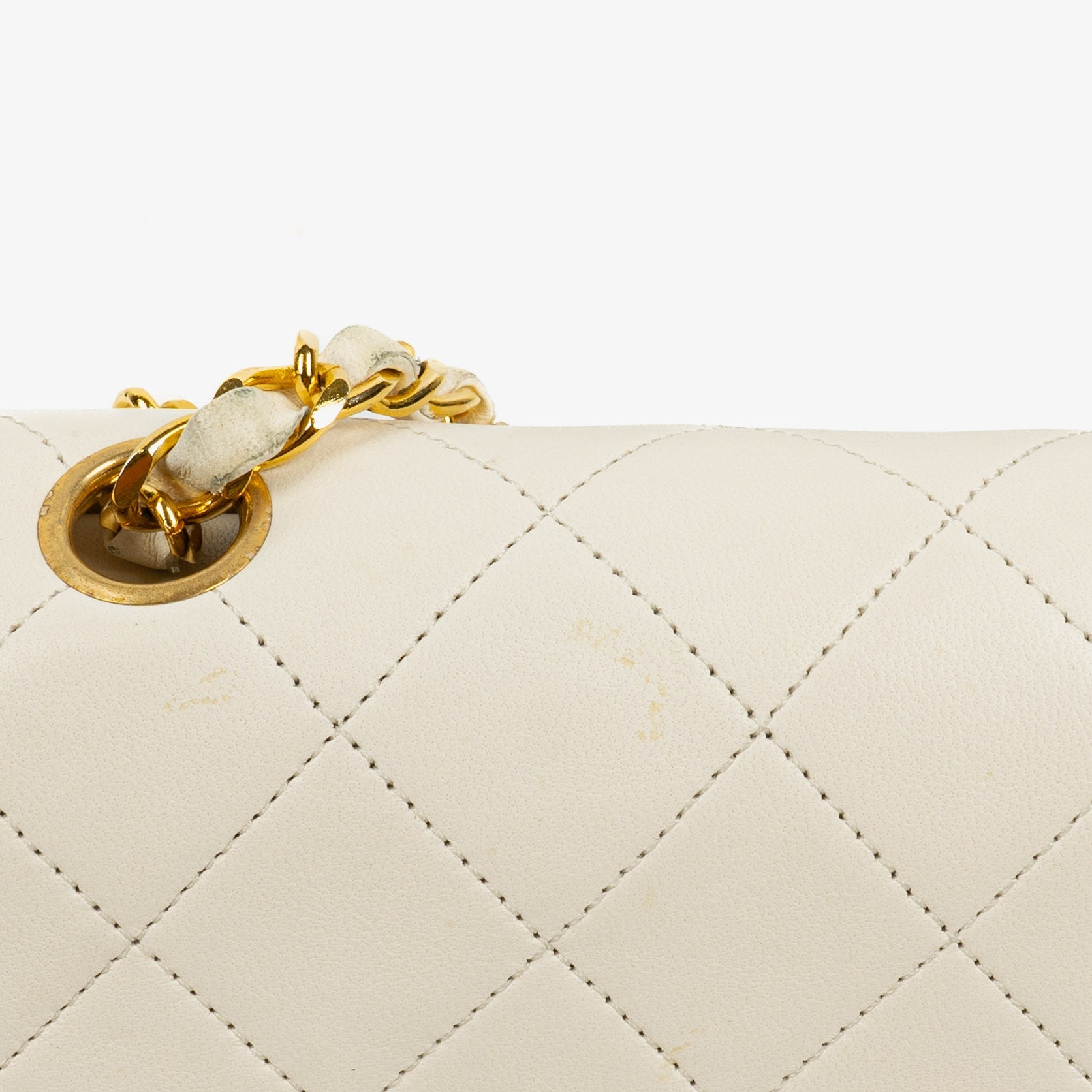Chanel Medium Classic Vintage Double Flap Tasche aus weißem gestepptem Lammleder mit 24K-vergoldeter Hardware