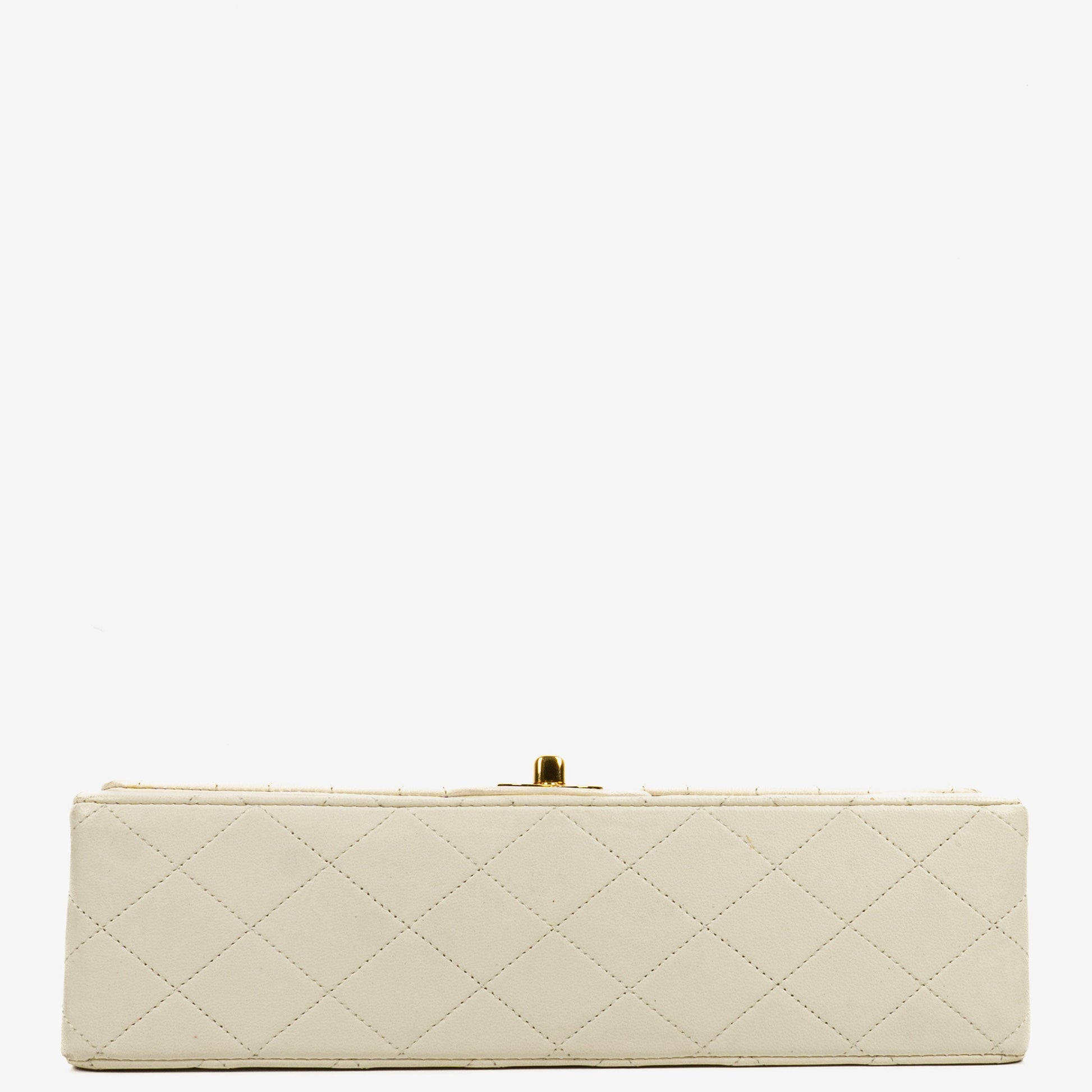 Chanel Medium Classic Vintage Double Flap Tasche aus weißem gestepptem Lammleder mit 24K-vergoldeter Hardware