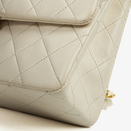 Chanel Medium Classic Vintage Double Flap Tasche aus weißem gestepptem Lammleder mit 24K-vergoldeter Hardware