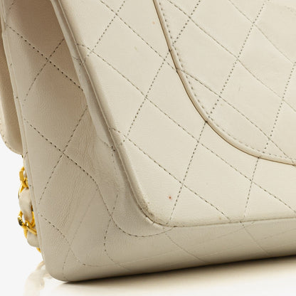 Chanel Medium Classic Vintage Double Flap Tasche aus weißem gestepptem Lammleder mit 24K-vergoldeter Hardware