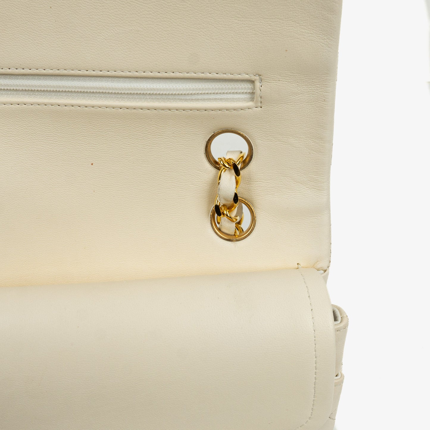 Chanel Medium Classic Vintage Double Flap Tasche aus weißem gestepptem Lammleder mit 24K-vergoldeter Hardware