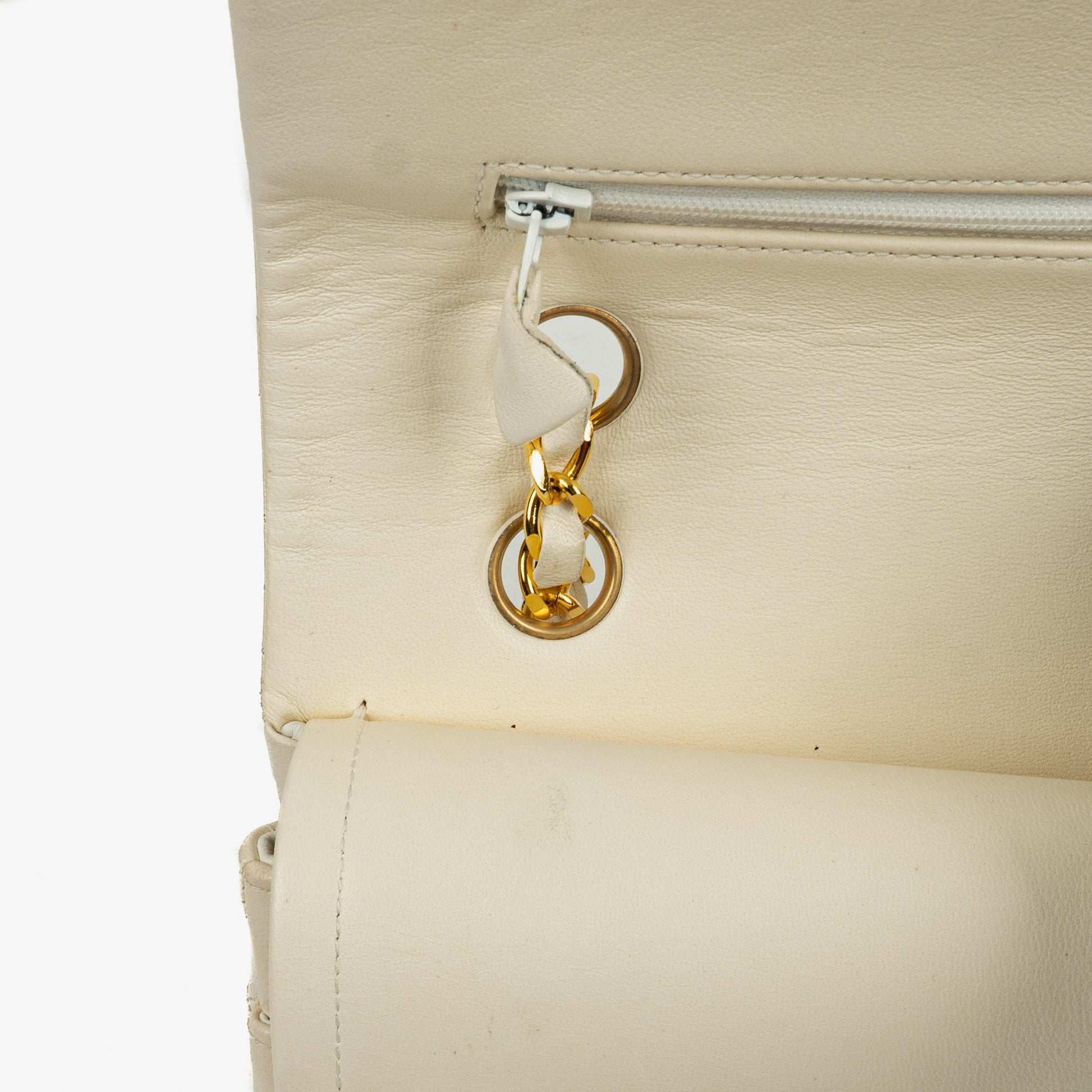 Chanel Medium Classic Vintage Double Flap Tasche aus weißem gestepptem Lammleder mit 24K-vergoldeter Hardware