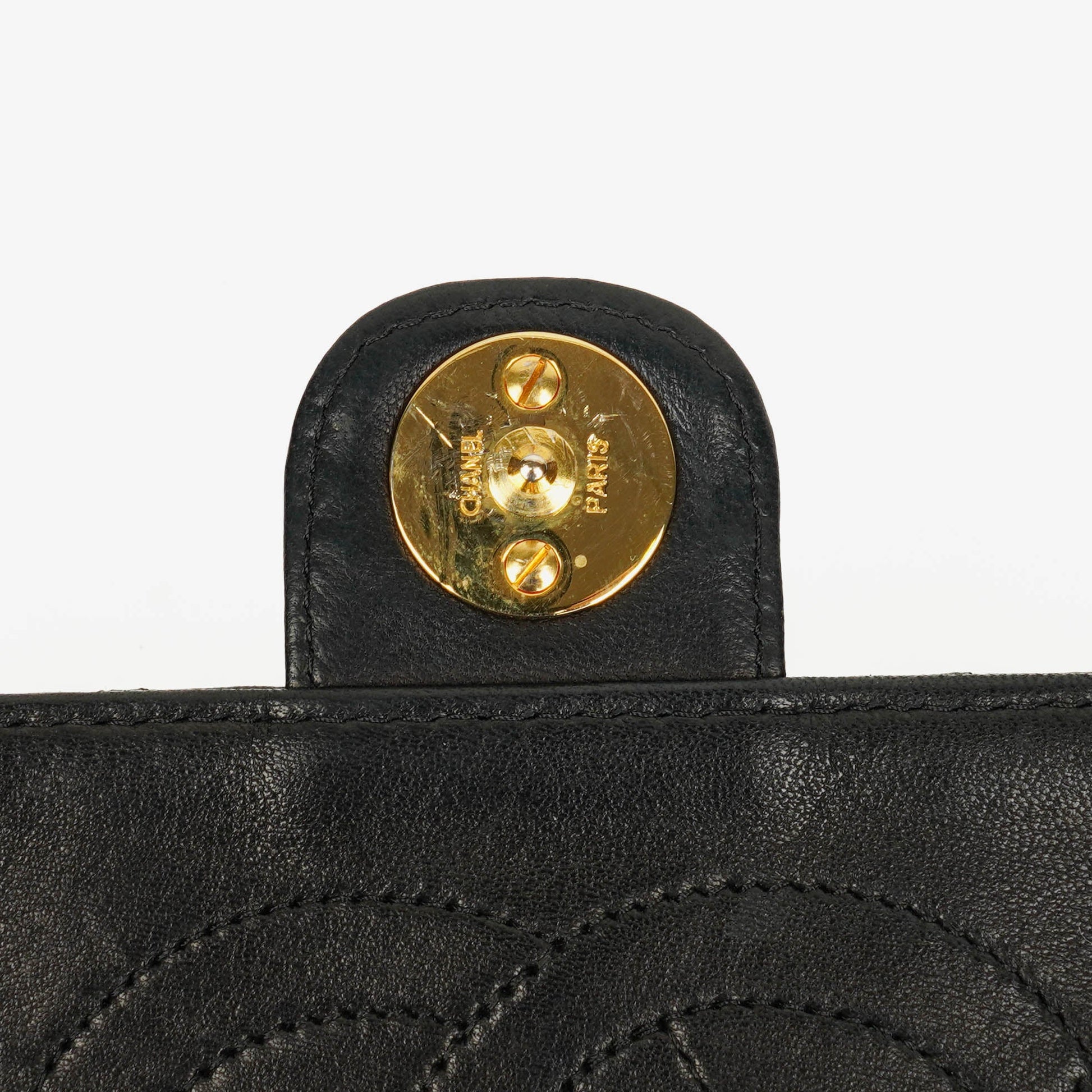 Chanel Classic Single Flap Bag aus schwarzem gestepptem Lammleder mit 24K vergoldeter Hardware
