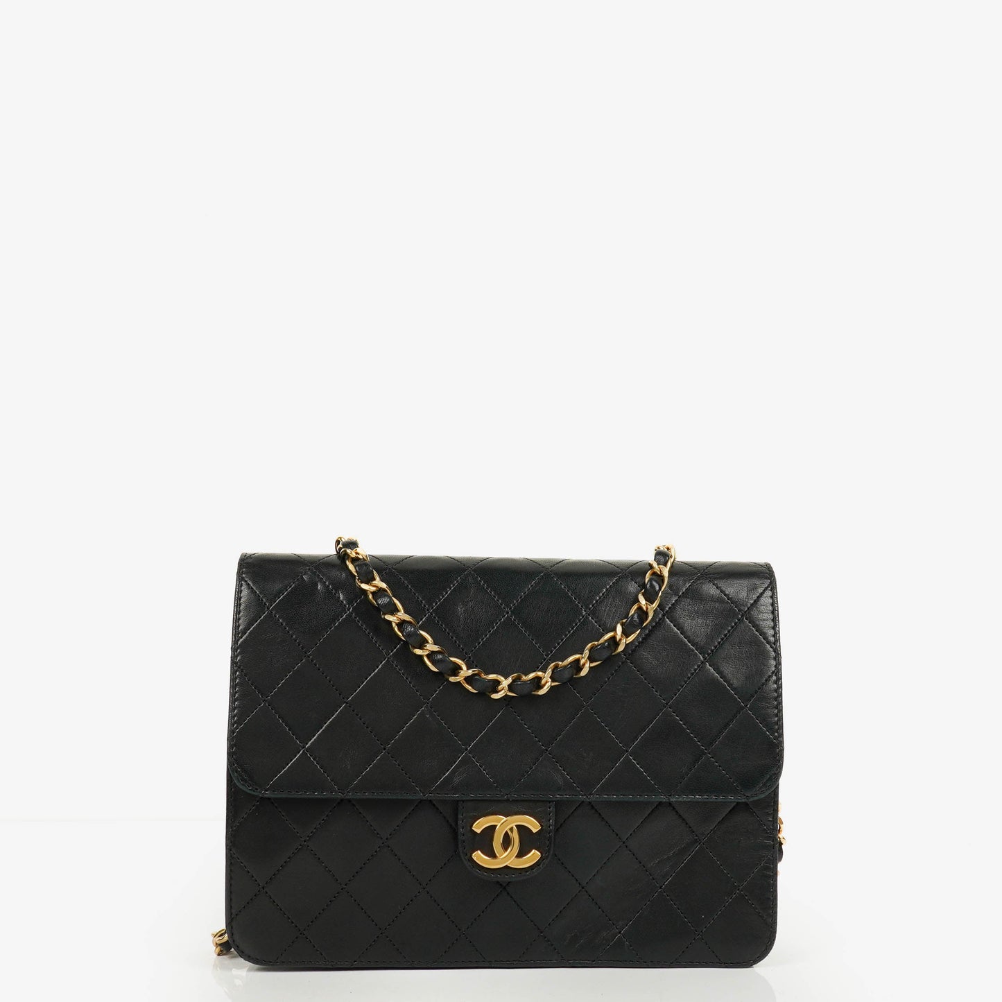 Chanel Classic Single Flap Bag aus schwarzem gestepptem Lammleder mit 24K vergoldeter Hardware