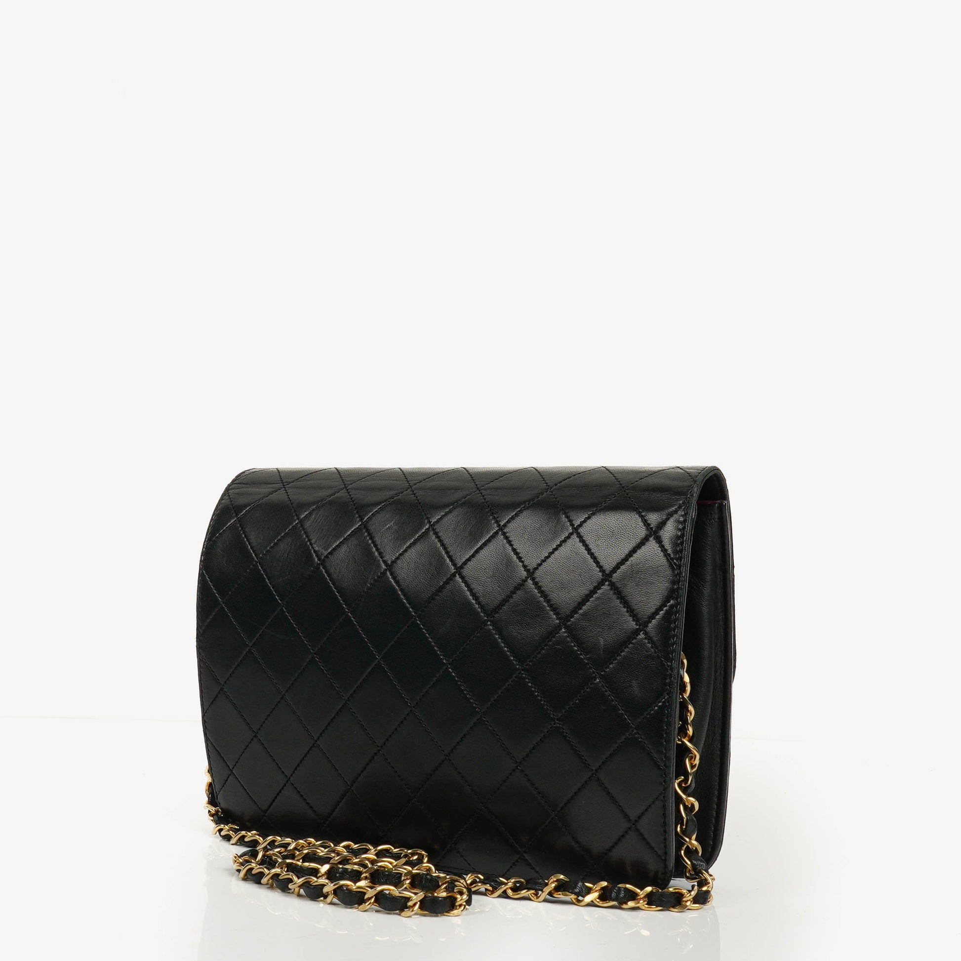 Chanel Classic Single Flap Bag aus schwarzem gestepptem Lammleder mit 24K vergoldeter Hardware
