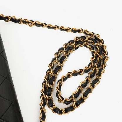 Chanel Classic Single Flap Bag aus schwarzem gestepptem Lammleder mit 24K vergoldeter Hardware
