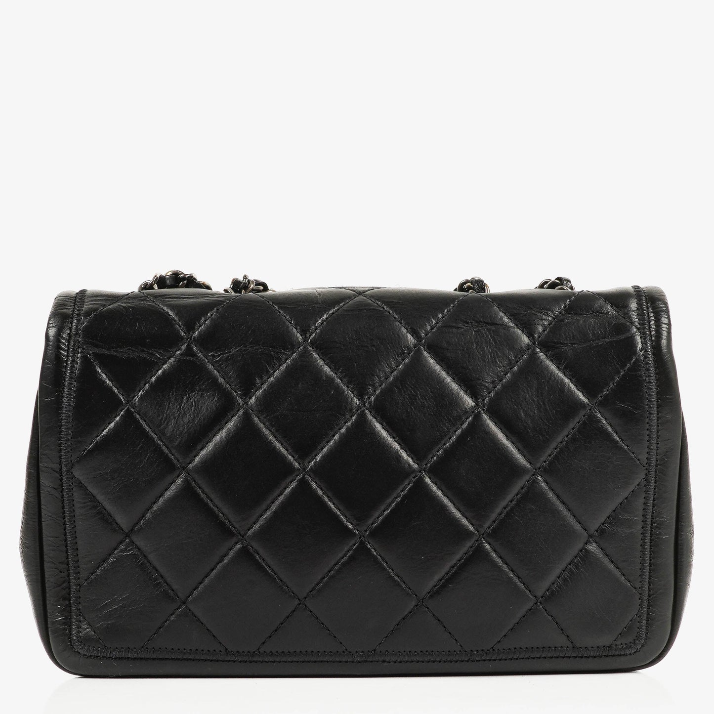 CHANEL Single Flap Bag aus schwarzem gestepptem Leder