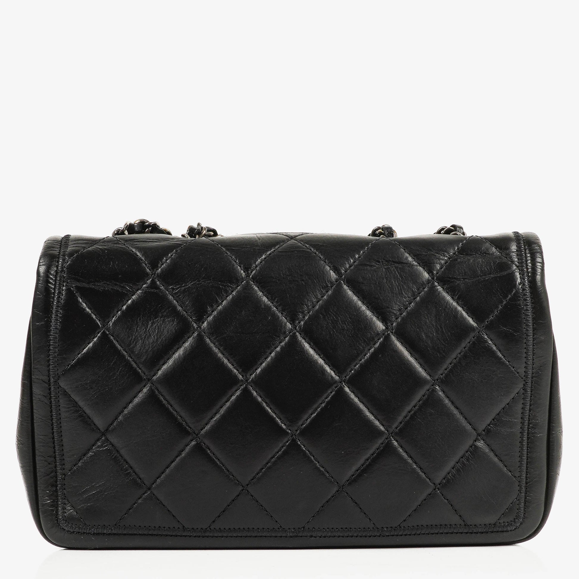 CHANEL Single Flap Bag aus schwarzem gestepptem Leder