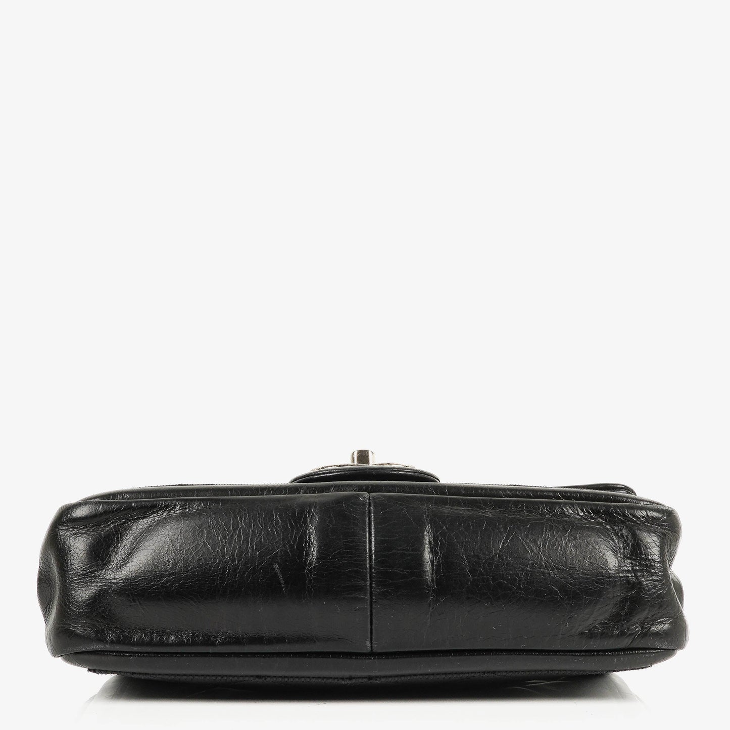 CHANEL Single Flap Bag aus schwarzem gestepptem Leder