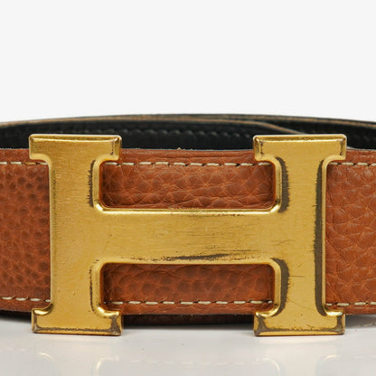 Hermès H Gürtel 30 mm aus schwarzem Togo-Leder mit goldfarbener Hardware, Größe 85