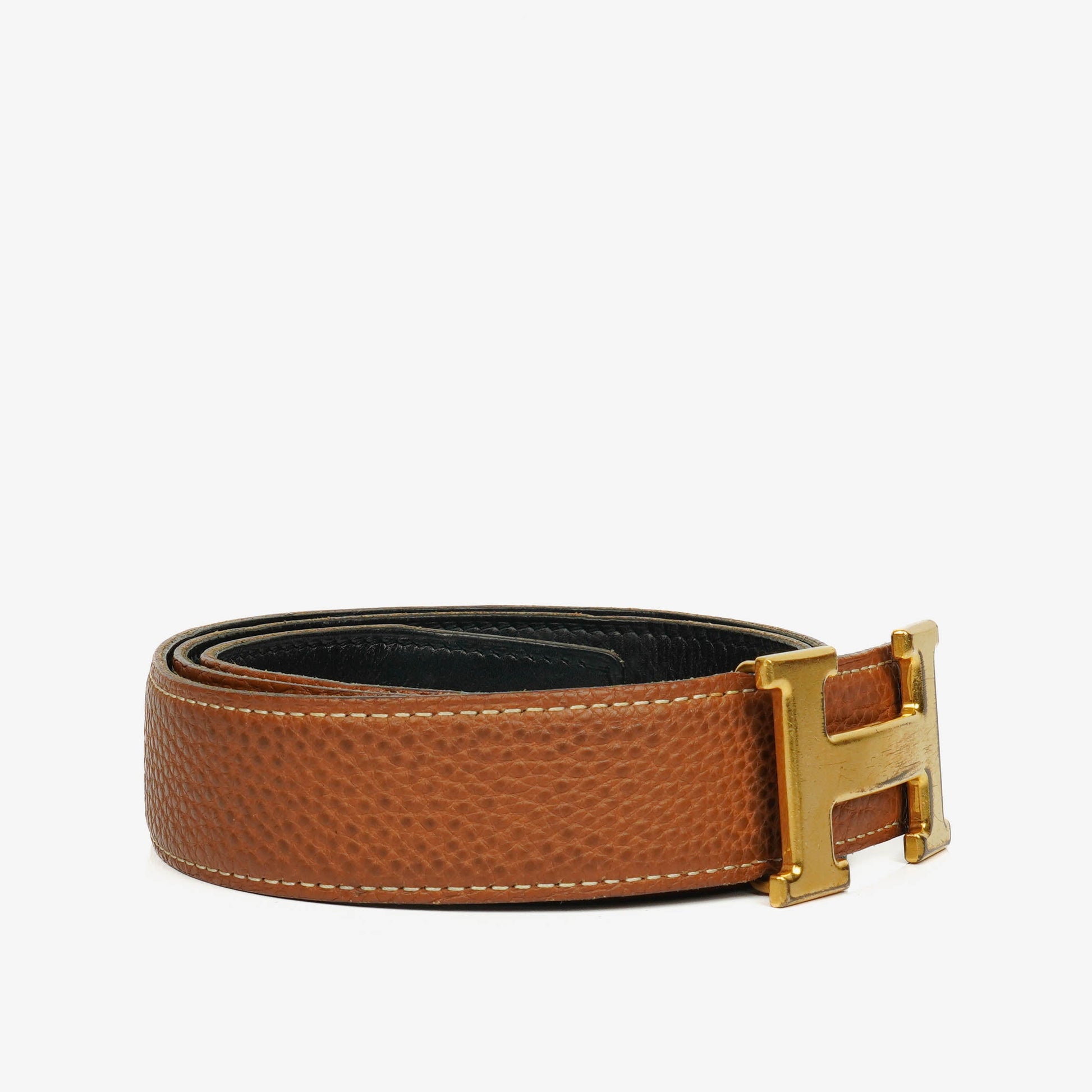 Hermès H Gürtel 30 mm aus schwarzem Togo-Leder mit goldfarbener Hardware, Größe 85