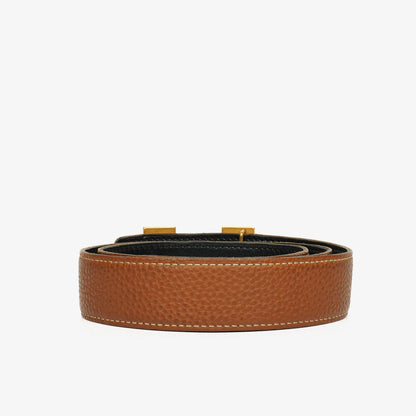 Hermès H Gürtel 30 mm aus schwarzem Togo-Leder mit goldfarbener Hardware, Größe 85
