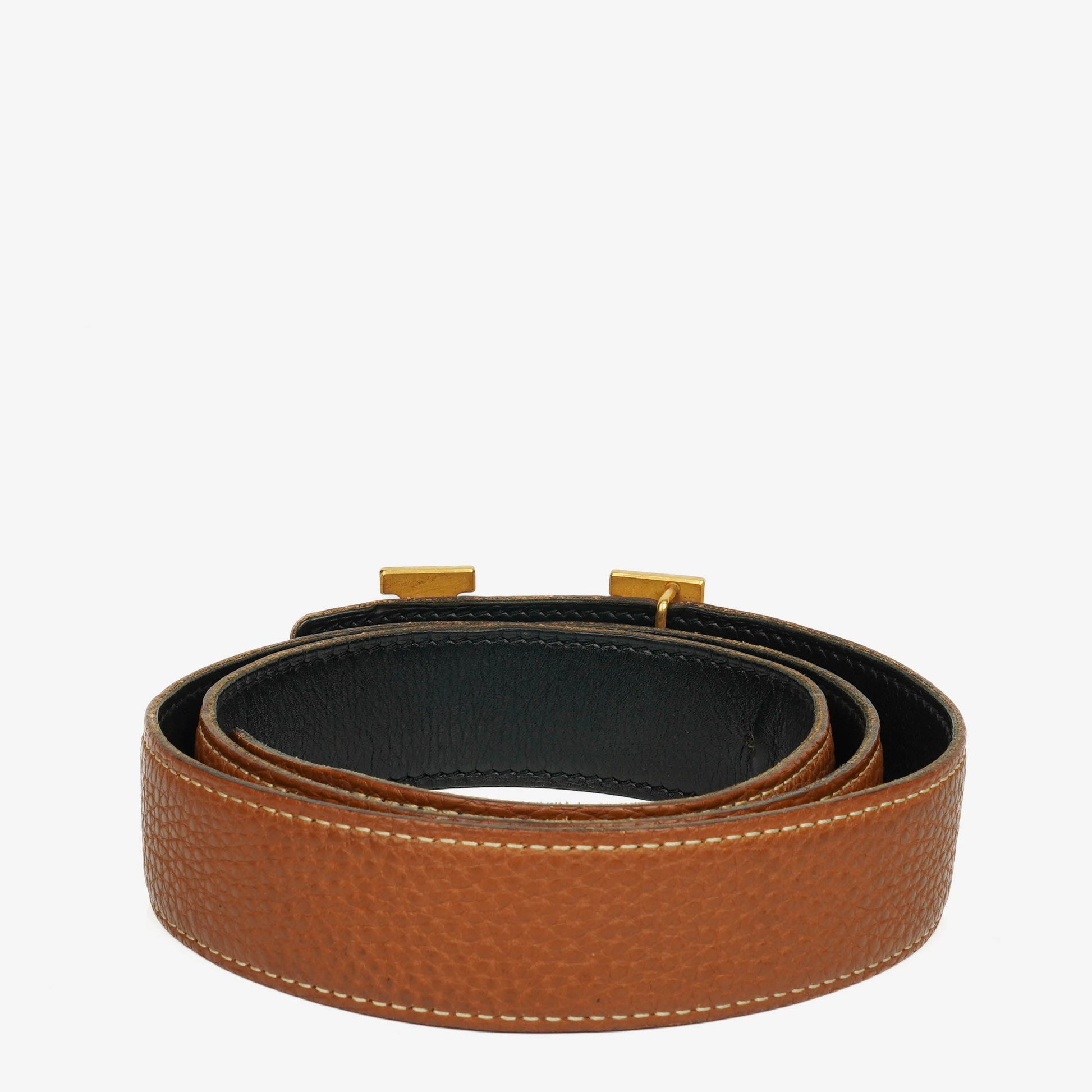 Hermès H Gürtel 30 mm aus schwarzem Togo-Leder mit goldfarbener Hardware, Größe 85