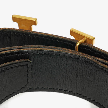 Hermès H Gürtel 30 mm aus schwarzem Togo-Leder mit goldfarbener Hardware, Größe 85