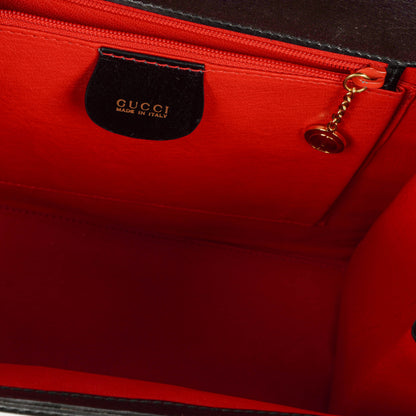 Gucci Vintage Lady Lock Tasche aus glänzendem schwarzem Leder