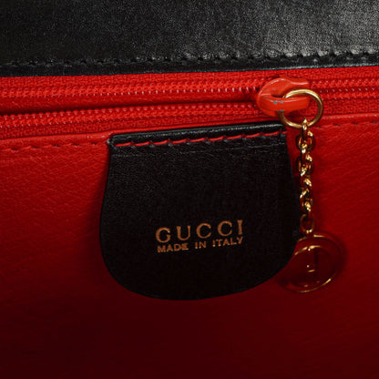 Gucci Vintage Lady Lock Tasche aus glänzendem schwarzem Leder