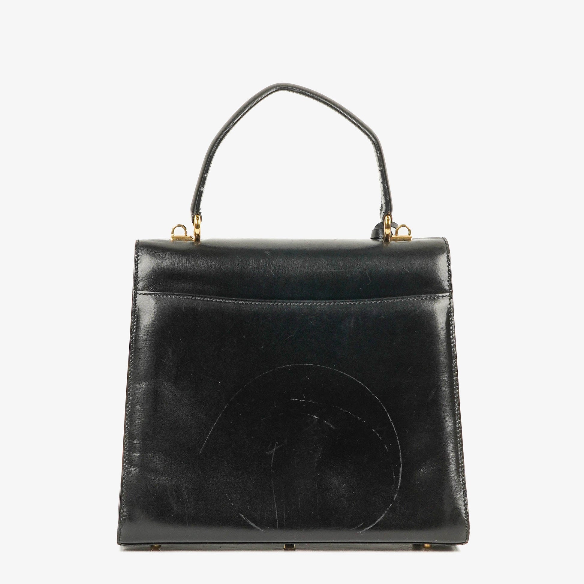 Gucci Vintage Lady Lock Tasche aus glänzendem schwarzem Leder