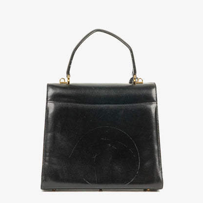 Gucci Vintage Lady Lock Tasche aus glänzendem schwarzem Leder