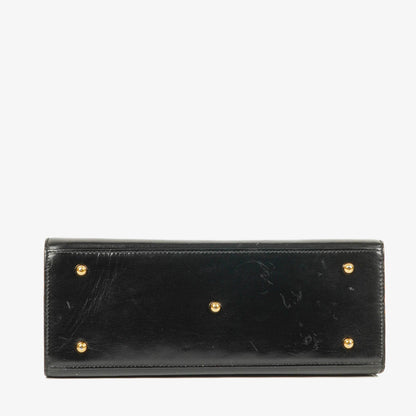 Gucci Vintage Lady Lock Tasche aus glänzendem schwarzem Leder