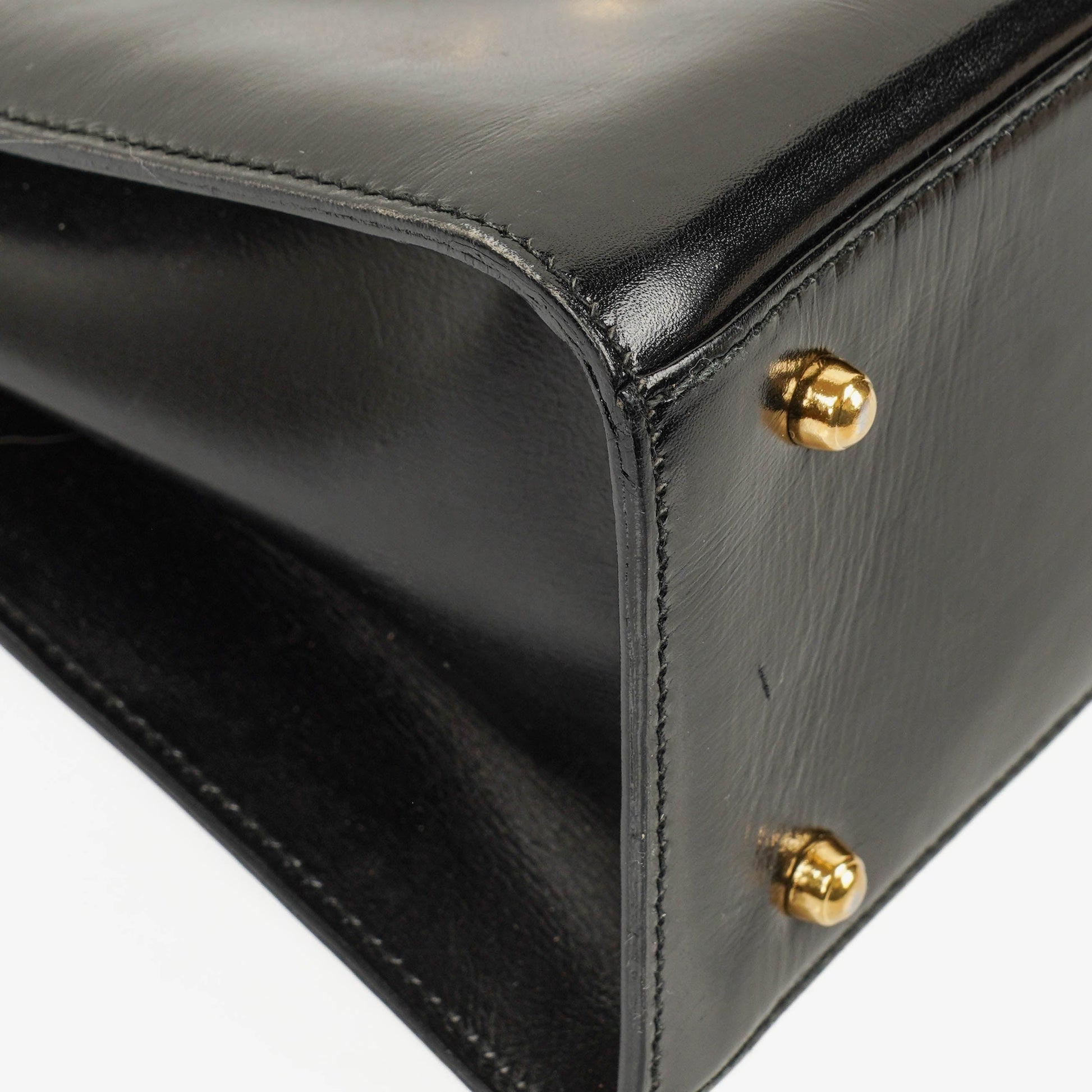 Gucci Vintage Lady Lock Tasche aus glänzendem schwarzem Leder