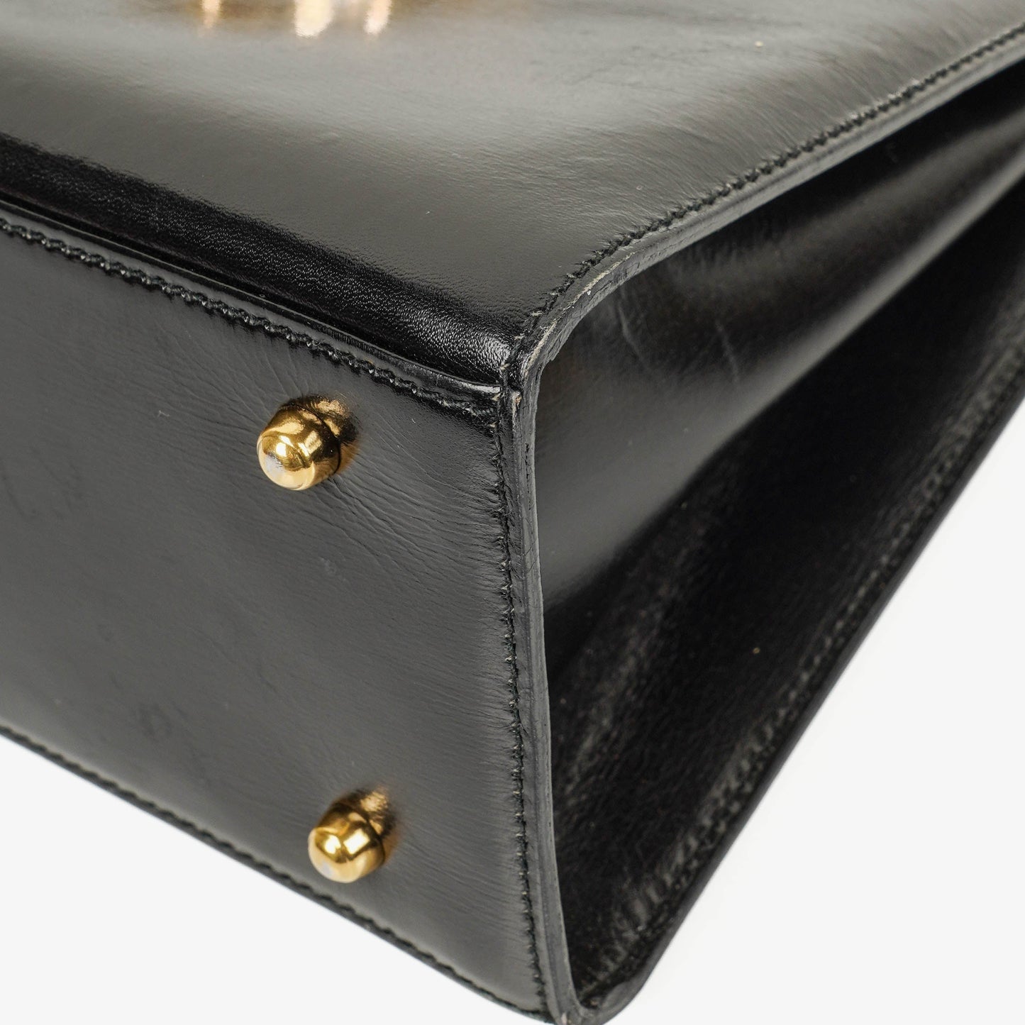 Gucci Vintage Lady Lock Tasche aus glänzendem schwarzem Leder