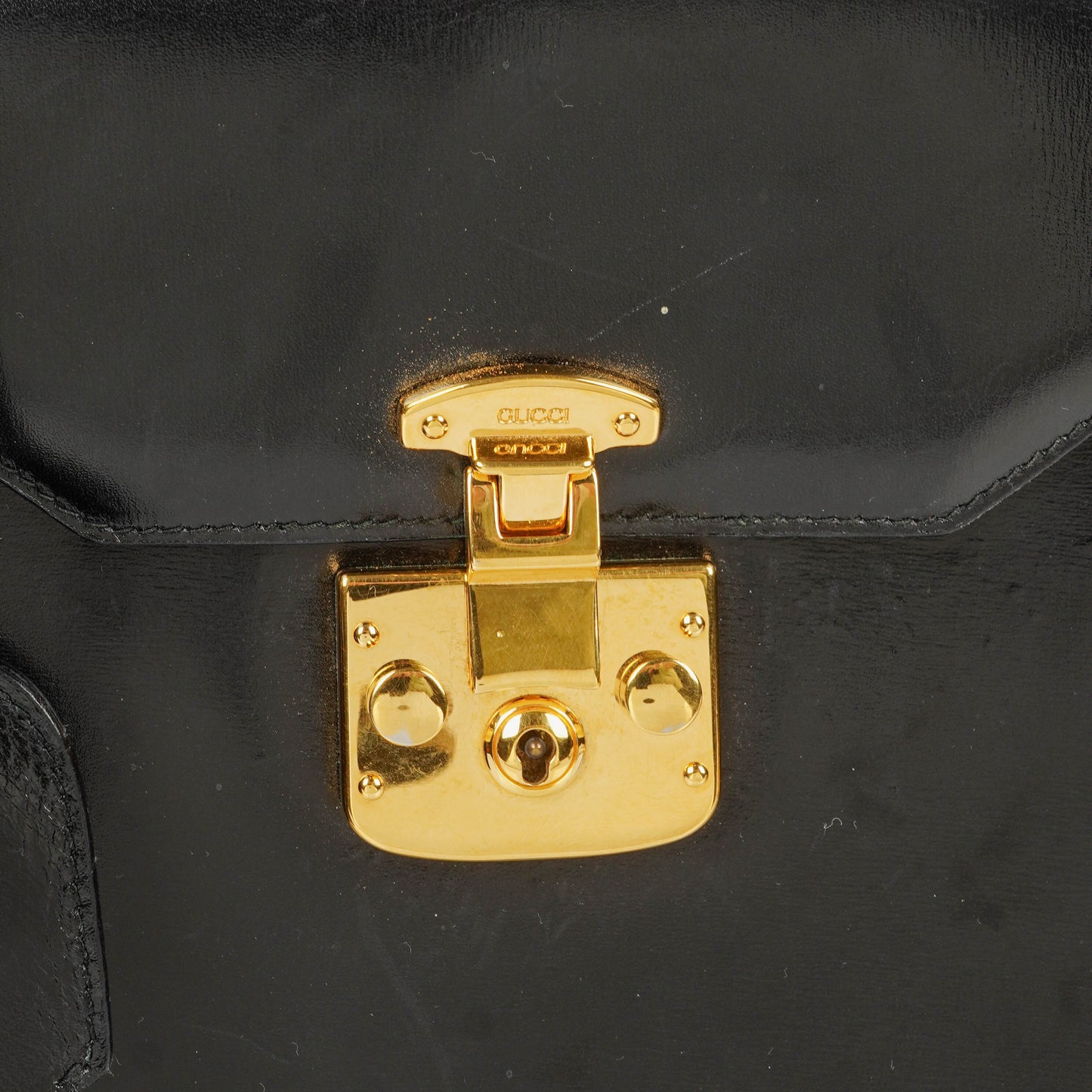 Gucci Vintage Lady Lock Tasche aus glänzendem schwarzem Leder
