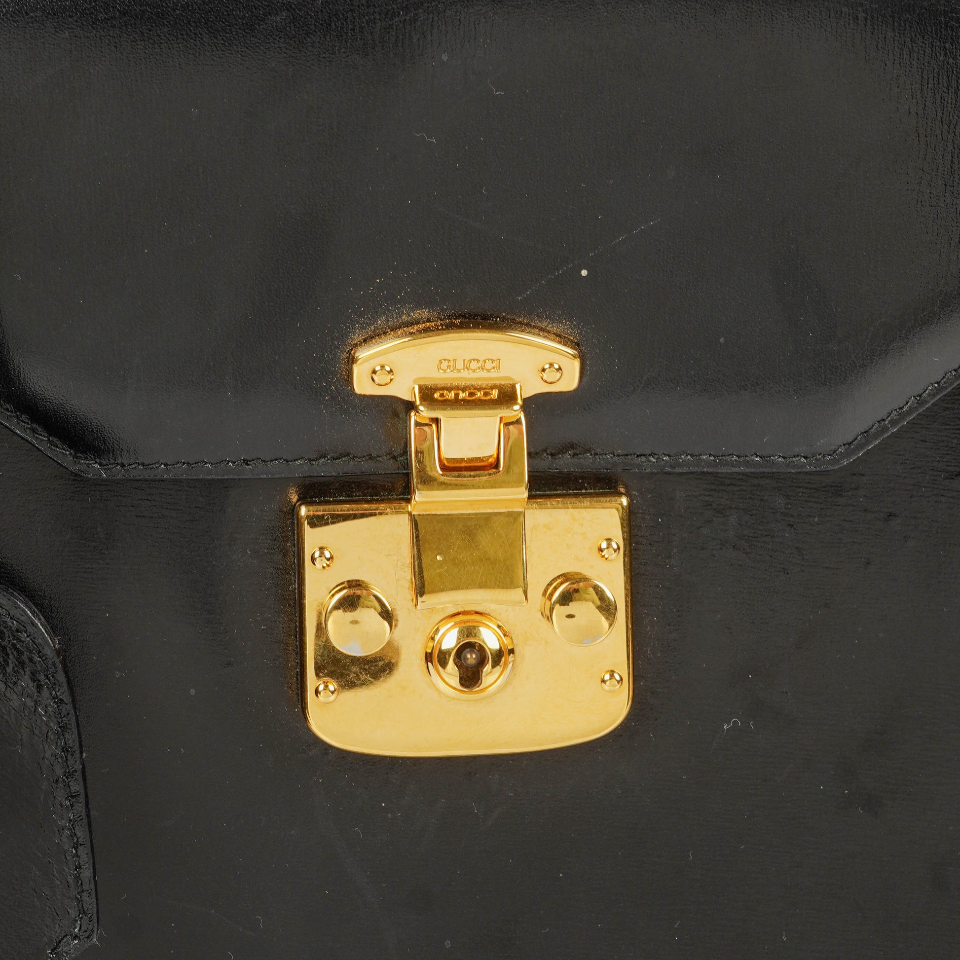 Gucci Vintage Lady Lock Tasche aus glänzendem schwarzem Leder